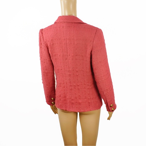 Vintage Holt Renfrew Classic Pink Wool Tweed Gold Button Up Blazer Jacket - Picture 6 of 8